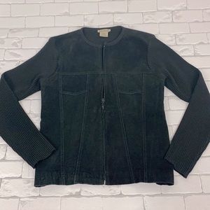 Escapade Suede Fabric Zip up jacket Black Size Large Leather Suede